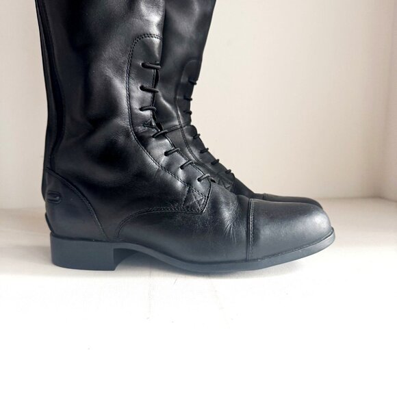 Ariat Black Back Zipper Black Leather Riding Boots 8B - Picture 2 of 9